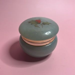 Vintage Hand Carved Genuine Alabaster Trinket Box Made in Italy Green Gold Flora